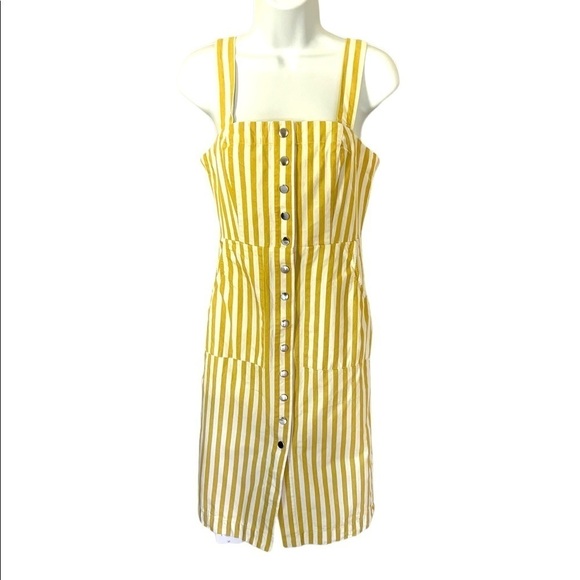 Y2K 90’s Forever 21 mustard and white striped button front midi dress size small - Picture 1 of 7